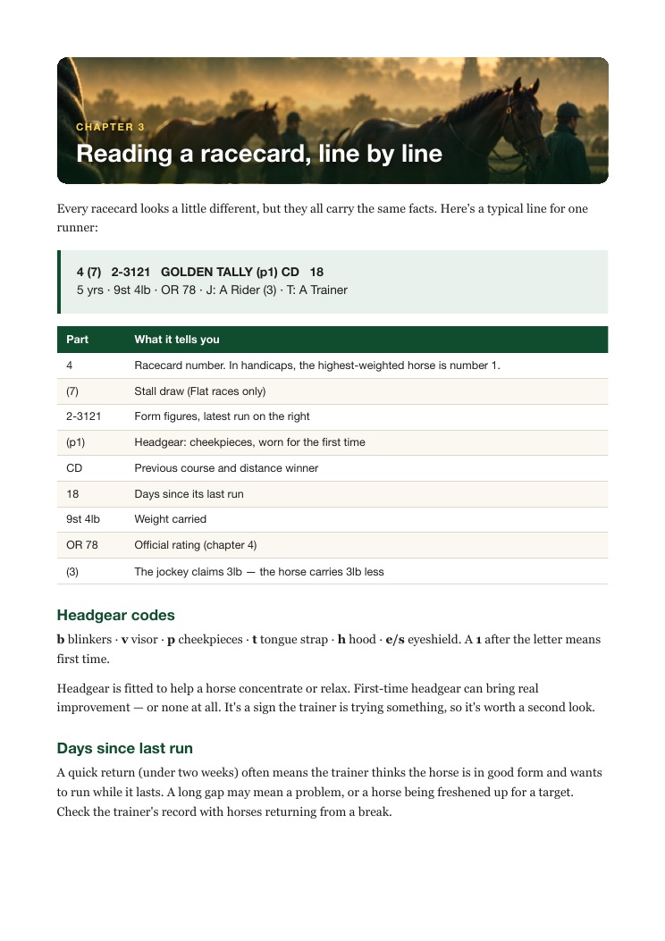Chapter 3: Reading a racecard