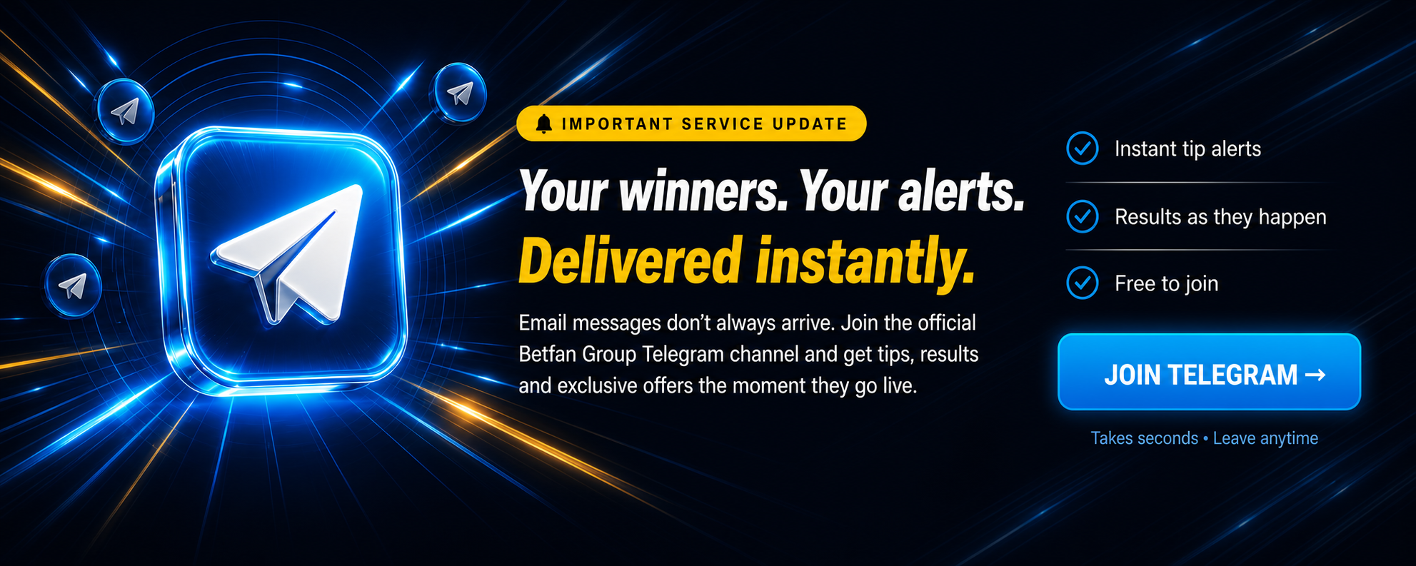 Join Betfan Group on Telegram for instant tip alerts, results and offers